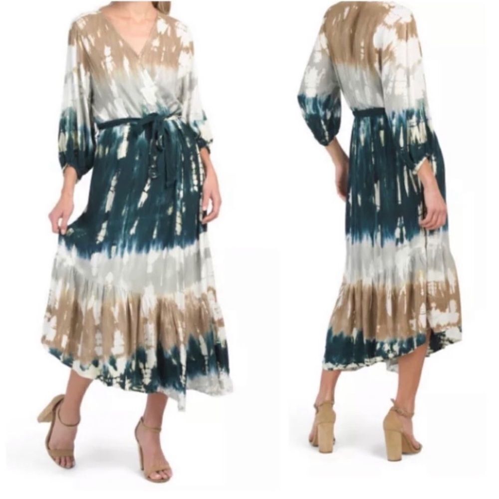 Young Fabulous & Broke Jillian Faux Wrap Asymmetrical Tie Dye MIDI Dress Sz M